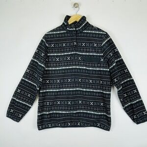 Jachs Cabin Womens Medium Black White Fair Isle Micro Fleece‎ Mock Jacket Coat